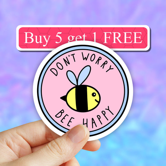 Pink Bee Happy Sticker, Bee Sticker, VSCO Stickers, Laptop Decal, Aesthetic Stickers, Water bottle Stickers, Computer Sticker, Waterproof