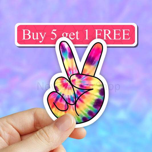 Peace sign Sticker, tie dye peace hand sign sticker, Laptop stickers, Water bottle sticker, Laptop decal, Vinyl stickers, waterbottle decal