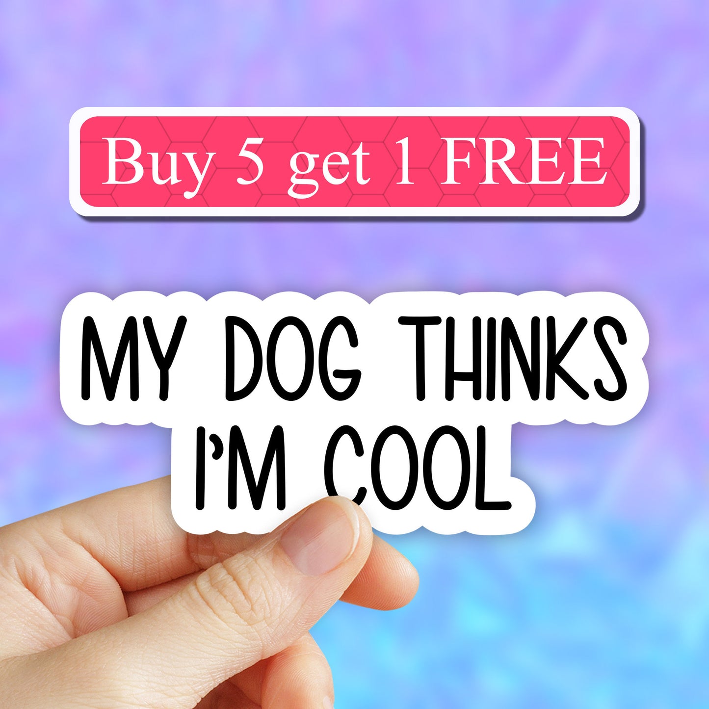 My dog thinks im cool sticker, dogs funny sticker, dog laptop decals, tumbler stickers, dog water bottle sticker, dog water bottle decal