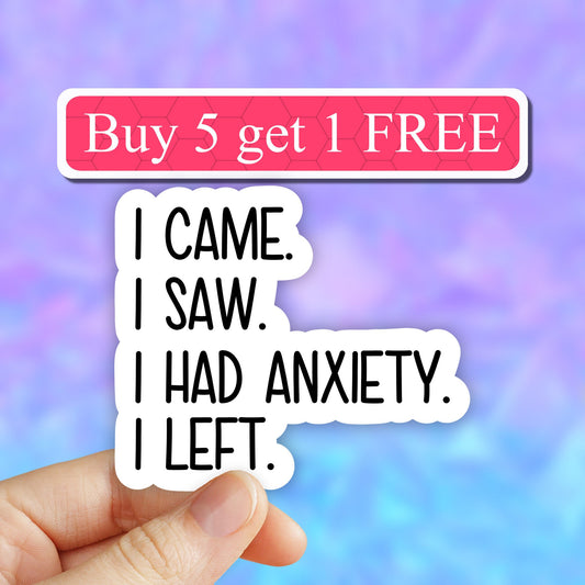 I came i saw i had anxiety i left sticker, water bottle stickers, funny introvert sticker, laptop, anxiety tumbler sticker, anxiety sticker