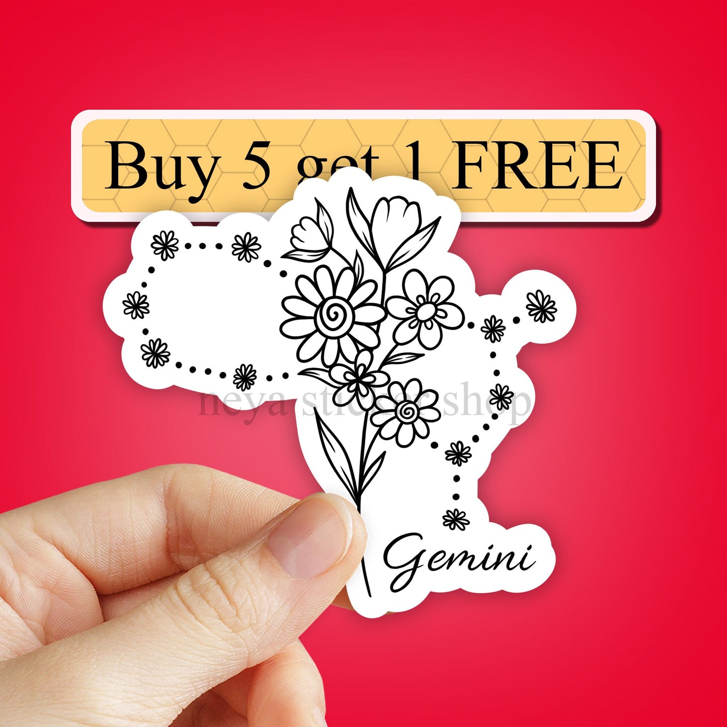 Floral Gemini sticker, Zodiac sticker pack, Constellation Sticker, Astrology Stickers, Zodiac Sign Waterproof Sticker, vinyl Laptop decal