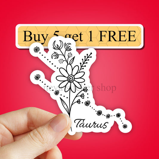 Floral Taurus sticker, Zodiac sticker pack, Constellation Sticker, Astrology Stickers, Zodiac Sign Waterproof Sticker, vinyl Laptop decal