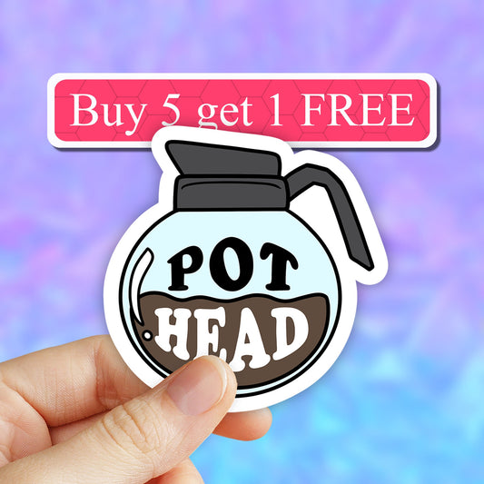 Pot Head coffee Sticker, Coffee Laptop stickers, Coffee Stickers, Water bottle Stickers, Computer stickers, Waterproof Stickers, Vinyl decal