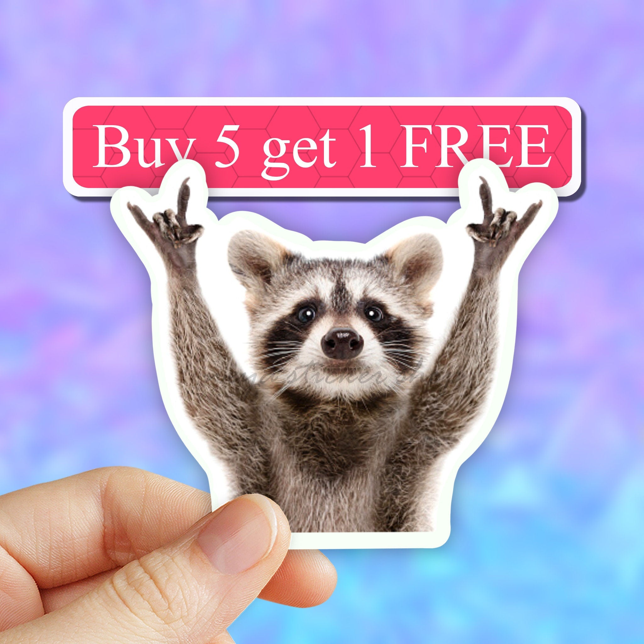 Raccoon rock sign meme stickers, trending stickers, Raccoon decal, fun ...
