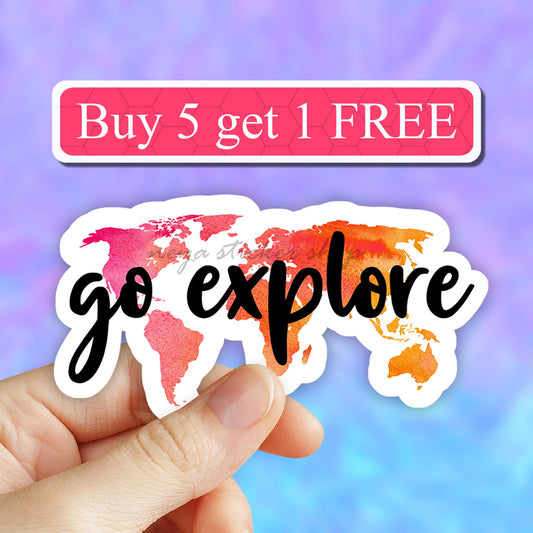 Go Explore Sticker, World  Map Sticker, Travel Stickers, VSCO Stickers, Laptop Stickers, Aesthetic stickers, Laptop decal, Water bottle