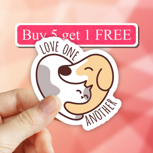 Love One Another Sticker, Cat Dog stickers, Pet Sticker, Aesthetic Sticker,  VSCO Stickers, Laptop decal, Water bottle Stickers, Computer