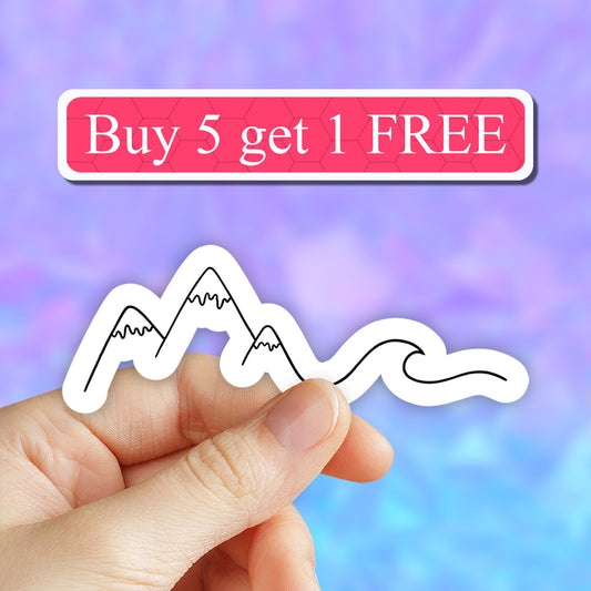 Wave Mountain Sticker, Hand drawn Laptop decal, VSCO Stickers, Aesthetic stickers, water proof, Water bottle, Computer, Bumper Sticker