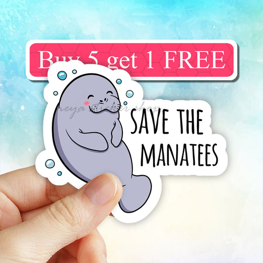 Save the Manatees Sticker, VSCO Stickers, Laptop Decal, Vinyl Aesthetic Stickers, Water bottle Stickers, Computer Stickers, Waterproof Decal