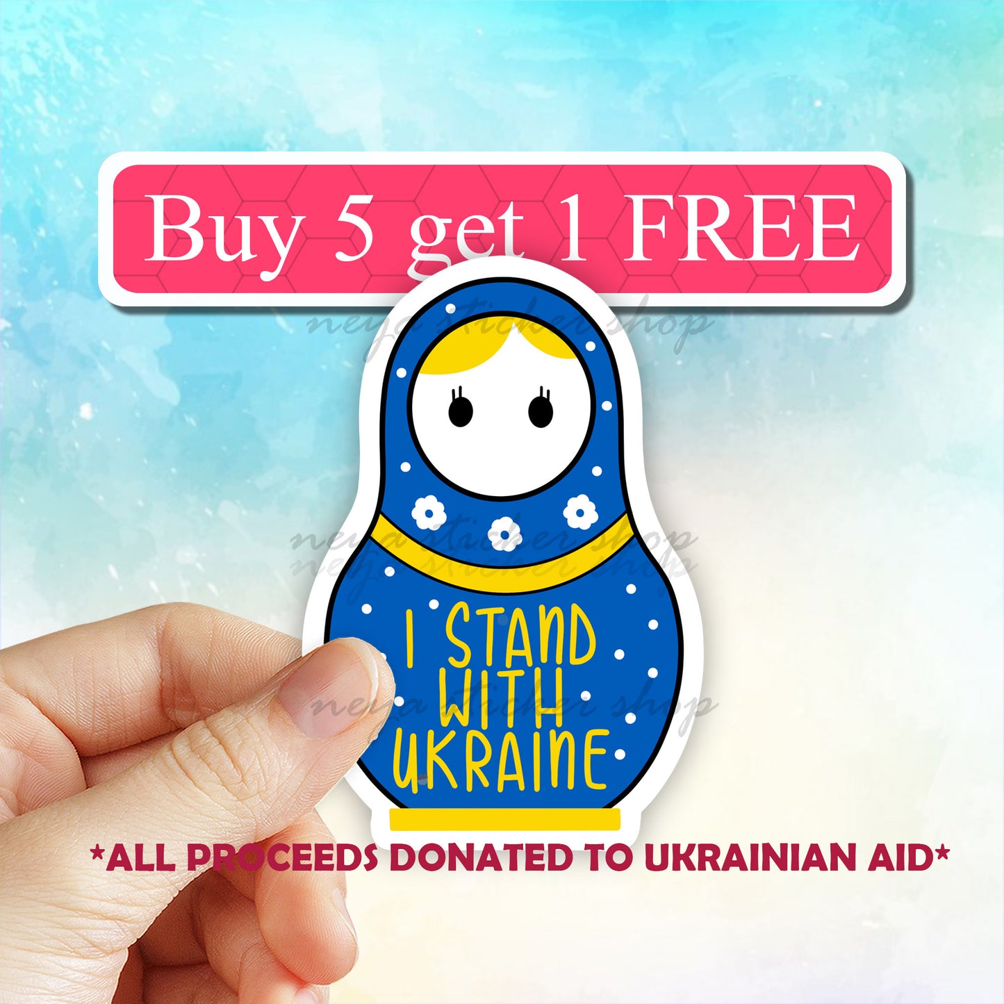 I stand with Ukraine sticker, Support Ukraine, Nesting Doll Sticker, sunflower, solidarity with Ukraine, Ukraine seller, Ukraine flag