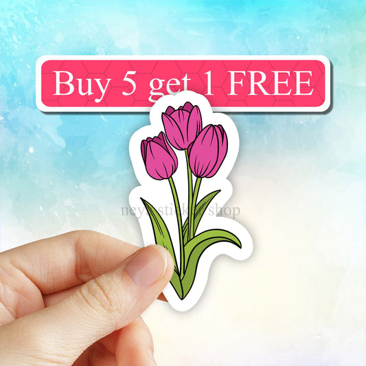 Pink tulip flower sticker, tulips sticker, floral stickers, wild flowers sticker, floral stickers, water bottle sticker, laptop stickers