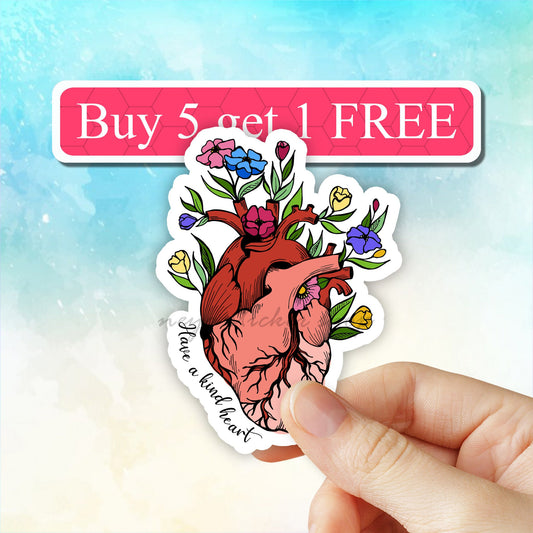Floral have a kind heart sticker, Anatomical heart vinyl sticker, nurse doctor gift, Human anatomy, science stickers, Kindness vinyl laptop