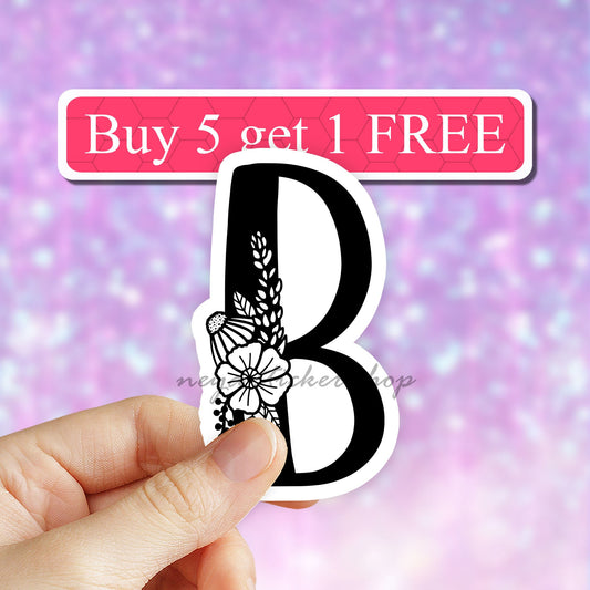 Floral Letter B Sticker, Vinyl Sticker, Best Friend Gift, Laptop Decals, Name Stickers, Monogram Stickers, Floral Sticker, Waterproof Decal