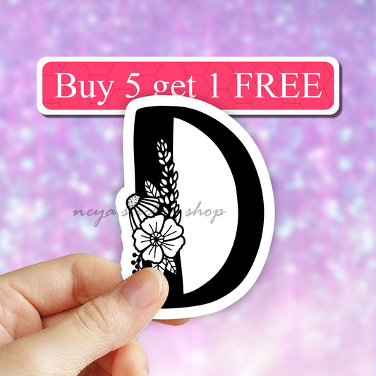 Floral Letter D Sticker, Vinyl Sticker, Best Friend Gift, Laptop Decals, Name Stickers, Monogram Stickers, Floral Sticker, Waterproof Decal