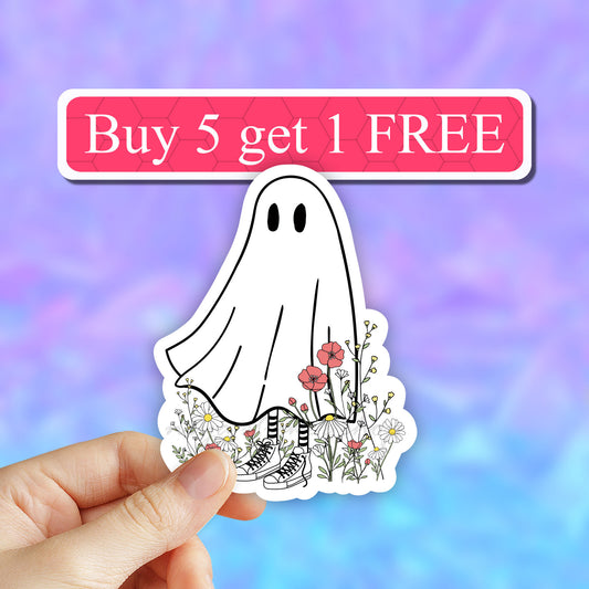 Floral ghost Sticker, cute spooky halloween ghost, Laptop Stickers, Vinyl Stickers, Water bottle Decal, Computer Sticker, Tumbler Stickers