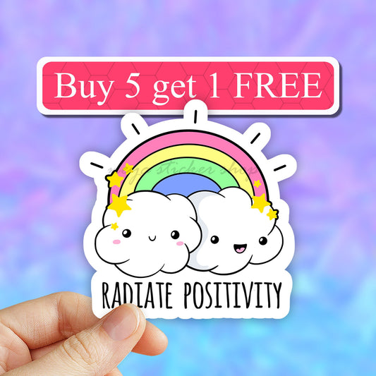 Rainbow Radiate Positivity Sticker, Rainbow Stickers, Cloud Stickers, Radiate Happiness Sticker, VSCO Stickers, Water bottle, Aesthetic