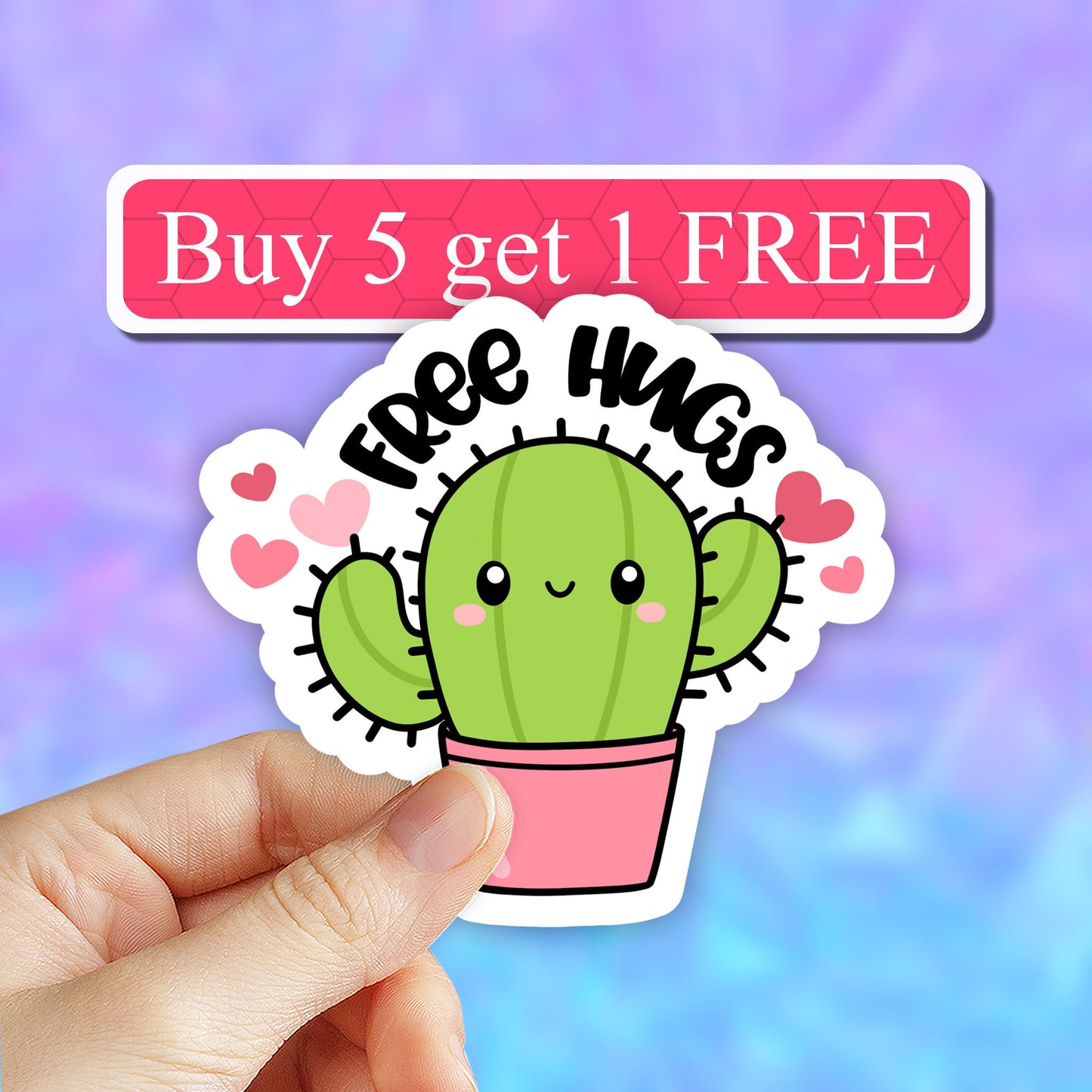 Free Hugs Sticker, Cactus Stickers, Succulent Sticker, Aesthetic Stickers, Water bottle Stickers, Computer Stickers, plant mom Stickers