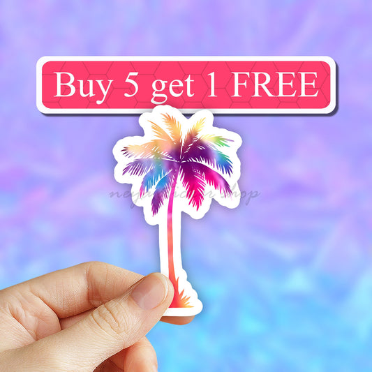 Watercolor Palm Tree - Tie Dye Vinyl Stickers